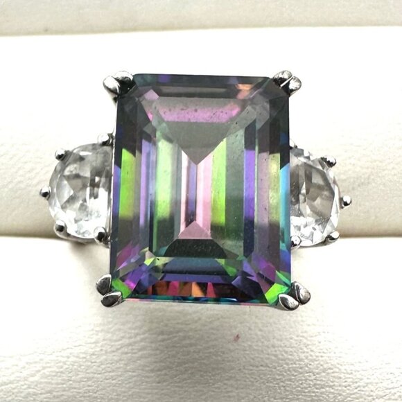 Mystic & White Topaz Statement Ring Sterling Silver Size 6 - Picture 1 of 4